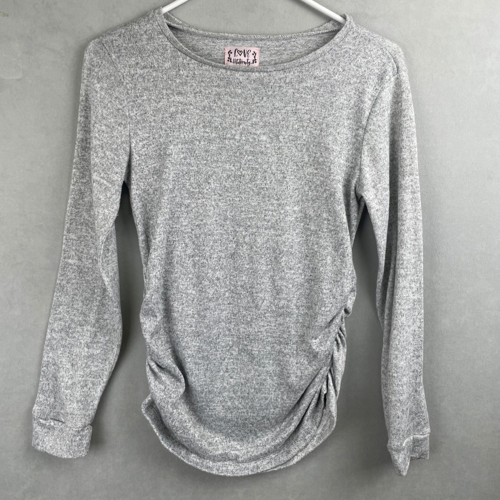 Love Maternity Heather Gray Ruched Side L/S Scoop Neck Stretch‎ Soft Knit Top M
